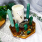 Prosper & Protect | Green Aventurine and Pyrite Altar with Detached Oil Burner and Double Chime Holders