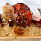 Energy & Creativity Bamboo Tray | Carnelian Coaster with Towers, Hamsa, Moon Bowl & Tealight Altar