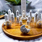 Howlite Crystal Altar | Chakra Incense Holder, Triple Tealight, Double Chime & Mini Flower Vases