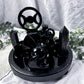 Shadowmother: Dark Goddess Altar Set with Obsidian Flame, Spiral Goddess, Triple Moon Incense Burner, and Chime Holders