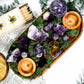 Amethyst Altar Tray | Acacia Wood with Tealight Holder, Incense Holder, Druzy Clusters, and Crystal Display
