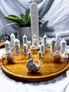 Howlite Crystal Altar | Chakra Incense Holder, Triple Tealight, Double Chime & Mini Flower Vases