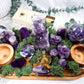 Amethyst Altar Tray | Acacia Wood with Tealight Holder, Incense Holder, Druzy Clusters, and Crystal Display