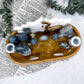 Calm & Clarity Bamboo Tray | Angelite & Celestite Altar with White Lotus, Gold Snake & Clear Quartz Moons