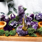 Amethyst Altar Tray | Acacia Wood with Tealight Holder, Incense Holder, Druzy Clusters, and Crystal Display