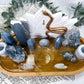 Calm & Clarity Bamboo Tray | Angelite & Celestite Altar with White Lotus, Gold Snake & Clear Quartz Moons