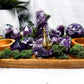 Amethyst Altar Tray | Acacia Wood with Tealight Holder, Incense Holder, Druzy Clusters, and Crystal Display