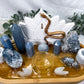 Calm & Clarity Bamboo Tray | Angelite & Celestite Altar with White Lotus, Gold Snake & Clear Quartz Moons