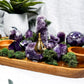 Amethyst Altar Tray | Acacia Wood with Tealight Holder, Incense Holder, Druzy Clusters, and Crystal Display
