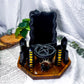 Veilkeeper Set | Obsidian Altar with Scrying Frame, Pentacle Cauldron, Tarot Holder and Double Chime Holders