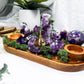 Amethyst Altar Tray | Acacia Wood with Tealight Holder, Incense Holder, Druzy Clusters, and Crystal Display