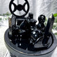 Shadowmother: Dark Goddess Altar Set with Obsidian Flame, Spiral Goddess, Triple Moon Incense Burner, and Chime Holders