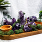 Amethyst Altar Tray | Acacia Wood with Tealight Holder, Incense Holder, Druzy Clusters, and Crystal Display