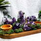Amethyst Altar Tray | Acacia Wood with Tealight Holder, Incense Holder, Druzy Clusters, and Crystal Display