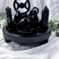 Shadowmother: Dark Goddess Altar Set with Obsidian Flame, Spiral Goddess, Triple Moon Incense Burner, and Chime Holders