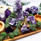 Amethyst Altar Tray | Acacia Wood with Tealight Holder, Incense Holder, Druzy Clusters, and Crystal Display