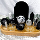 Intuition & Protection Bamboo Tray | Moonstone & Obsidian Altar with Scrying Mirror & Triple Goddess Tile