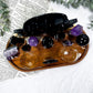 Protection & Insight Acacia Tray | Obsidian & Amethyst Altar with Black Lotus, Mirror & Crystal Moons