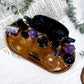 Protection & Insight Acacia Tray | Obsidian & Amethyst Altar with Black Lotus, Mirror & Crystal Moons