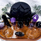 Protection & Insight Acacia Tray | Obsidian & Amethyst Altar with Black Lotus, Mirror & Crystal Moons