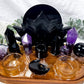 Protection & Insight Acacia Tray | Obsidian & Amethyst Altar with Black Lotus, Mirror & Crystal Moons