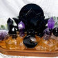 Protection & Insight Acacia Tray | Obsidian & Amethyst Altar with Black Lotus, Mirror & Crystal Moons