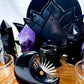 Protection & Insight Acacia Tray | Obsidian & Amethyst Altar with Black Lotus, Mirror & Crystal Moons