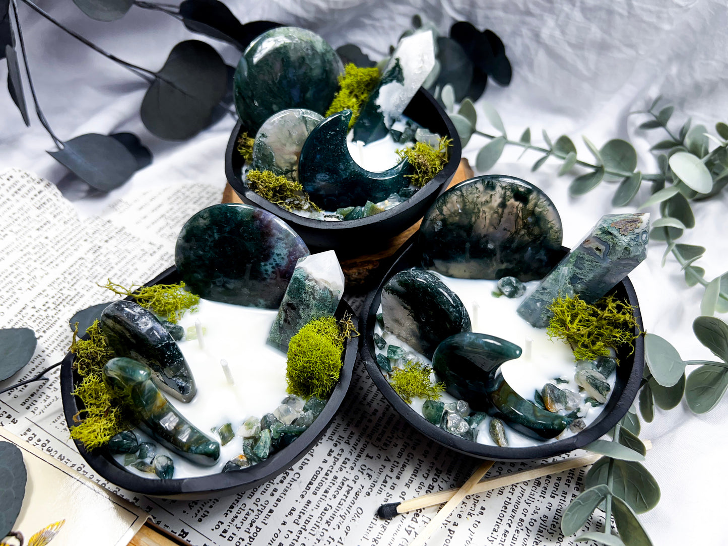 Moss Agate Bowl | Cast Iron Candle