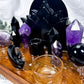 Protection & Insight Acacia Tray | Obsidian & Amethyst Altar with Black Lotus, Mirror & Crystal Moons