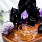 Protection & Insight Acacia Tray | Obsidian & Amethyst Altar with Black Lotus, Mirror & Crystal Moons