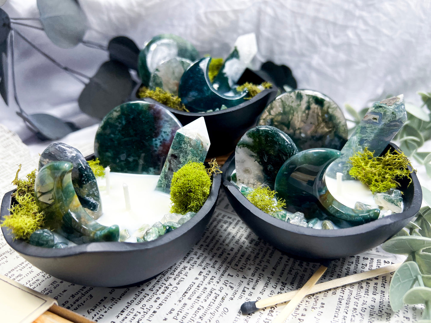 Moss Agate Bowl | Cast Iron Candle