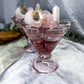 Blush Devotion | Rose Quartz Pedestal Altar Bowl with Chime Candle Holder, Peony, Rose and Strawberry Quartz