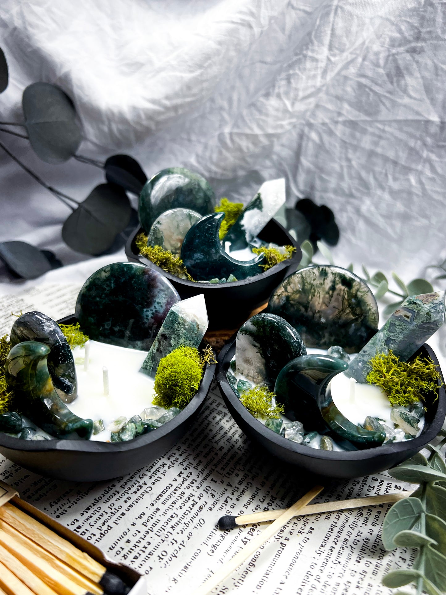 Moss Agate Bowl | Cast Iron Candle