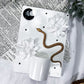 Floral Protection Ceramic Altar | White 5x7 with Gold Snake, Obsidian Moon and Black Rhinestones