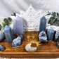 Peace & Spiritual Connection Acacia Altar| Angelite & Blue Chalcedony Altar with White Lotus, Celestite & Quartz Moon
