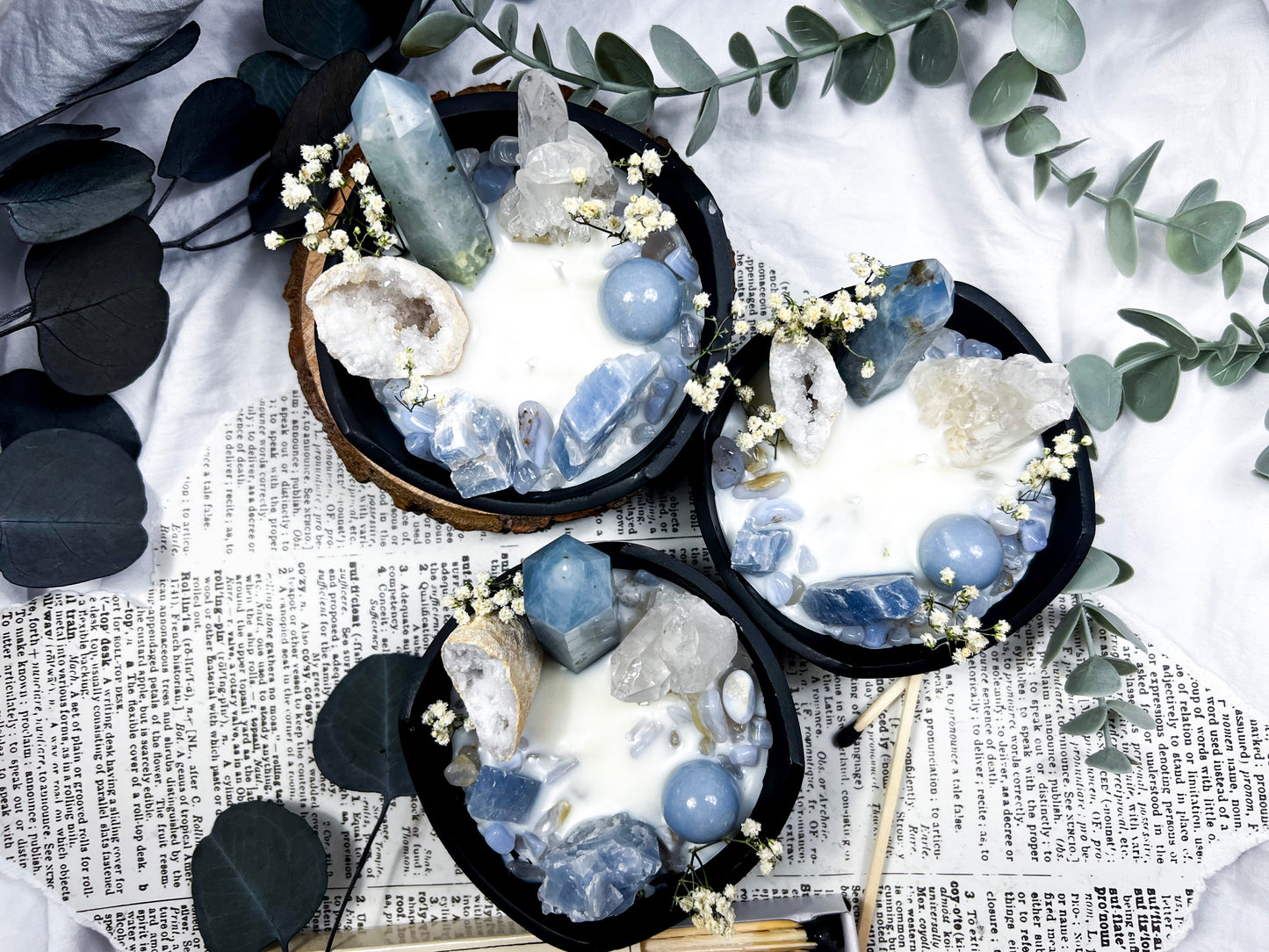 Blue Calcite Bowl | Cast Iron Candle