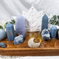 Peace & Spiritual Connection Acacia Altar| Angelite & Blue Chalcedony Altar with White Lotus, Celestite & Quartz Moon