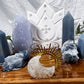Peace & Spiritual Connection Acacia Altar| Angelite & Blue Chalcedony Altar with White Lotus, Celestite & Quartz Moon