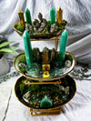 Three Tier Money Altar | Green Aventurine & Pyrite Crystal Altar with Money Bowl | Abundance & Prosperity Decor