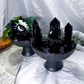 Shadow Keep | Obsidian Pedestal Bowl Altar with Tarot Holder, Chime Candle Holder, Elderberries and Juniper