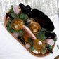 Protection & Love Scrying Mirror Altar | Obsidian Snake & Moon with Rose Quartz Towers, Slab & Triple Tealight