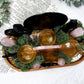 Protection & Love Scrying Mirror Altar | Obsidian Snake & Moon with Rose Quartz Towers, Slab & Triple Tealight