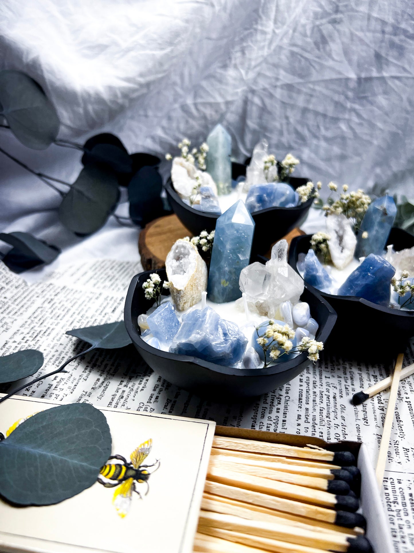 Blue Calcite Bowl | Cast Iron Candle