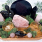 Protection & Love Scrying Mirror Altar | Obsidian Snake & Moon with Rose Quartz Towers, Slab & Triple Tealight