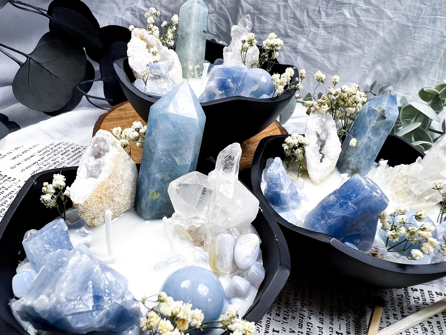 Blue Calcite Bowl | Cast Iron Candle