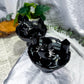Shadow Keep | Obsidian Pedestal Bowl Altar with Tarot Holder, Chime Candle Holder, Elderberries and Juniper