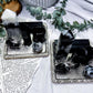 Moonstone & Obsidian Crystal Tarot, Incense & Chime Holder | Handmade Altar Decor | 4 Inch Silver Altar