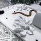 Floral Protection Ceramic Altar | White 5x7 with Gold Snake, Obsidian Moon and Black Rhinestones