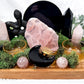 Protection & Love Scrying Mirror Altar | Obsidian Snake & Moon with Rose Quartz Towers, Slab & Triple Tealight