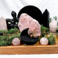 Protection & Love Scrying Mirror Altar | Obsidian Snake & Moon with Rose Quartz Towers, Slab & Triple Tealight